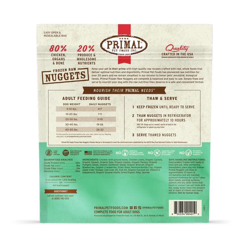 Primal Pet Foods Canine Chicken Frozen Nuggets 3Lb