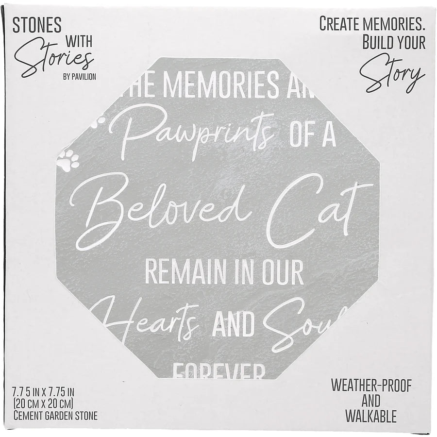 "Paw prints of a Beloved Cat" Memorial 7.75" x 7.75" Garden Stone
