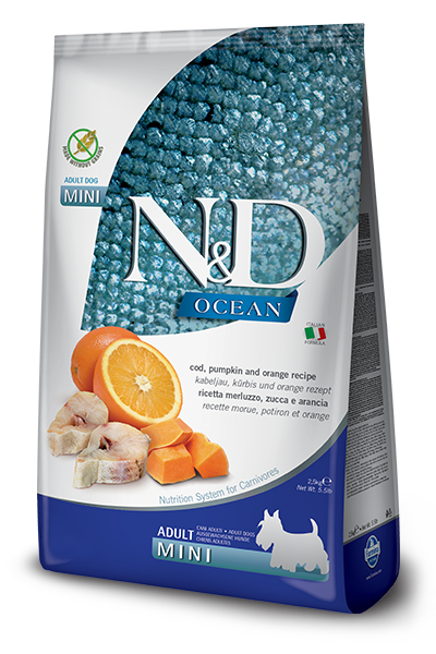 Farmina N&D Adult Mini Ocean Cod, Orange & Pumpkin for Dogs 2.5KG