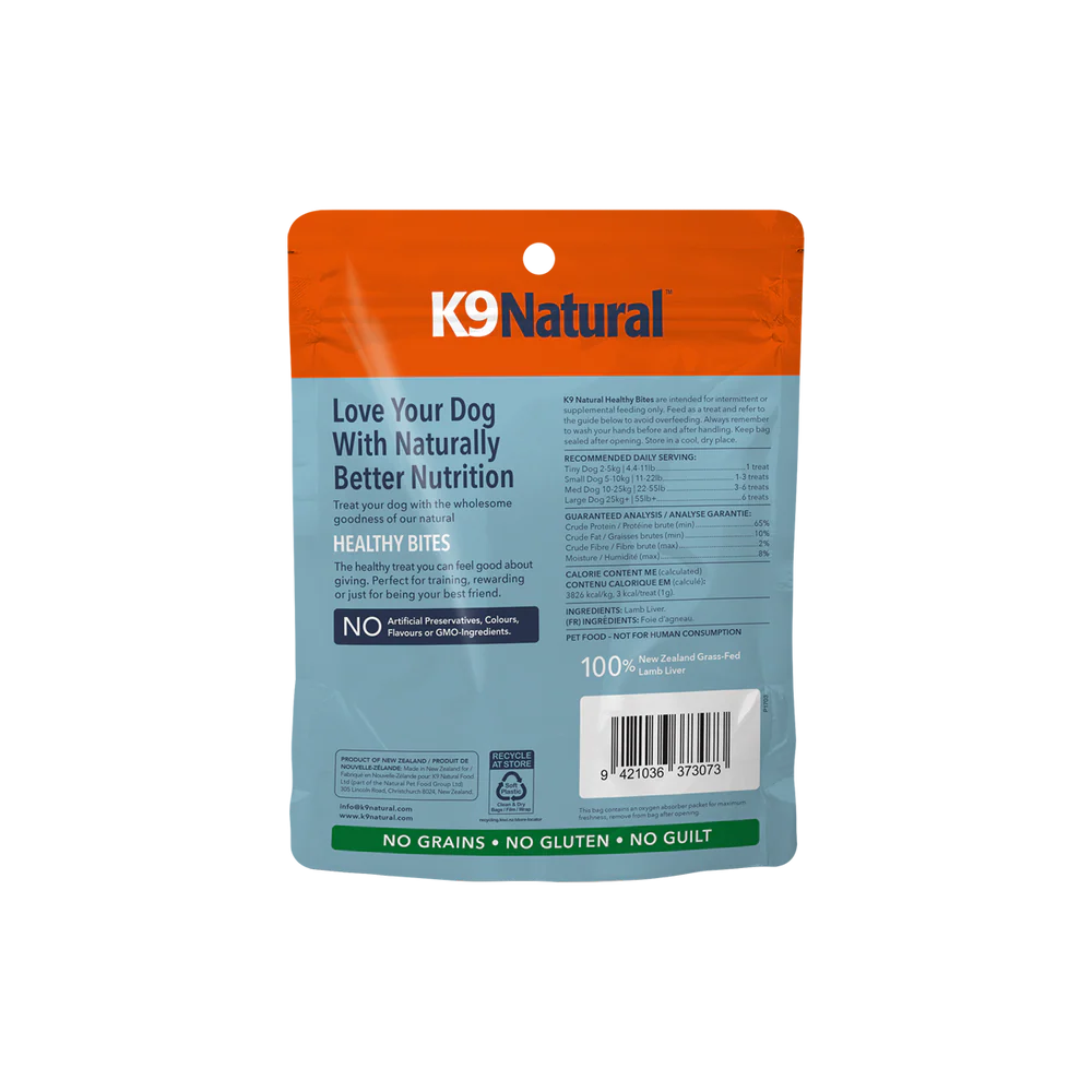 K9 Natural™ New Zealand Grass-Fed Lamb Liver Healthy Bites Grain Free Freeze Dried Dog Treat 50gm