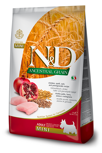 Farmina N & D Adult Mini Ancestral Grains Chicken & Pomegranate for Dogs 2.5KG