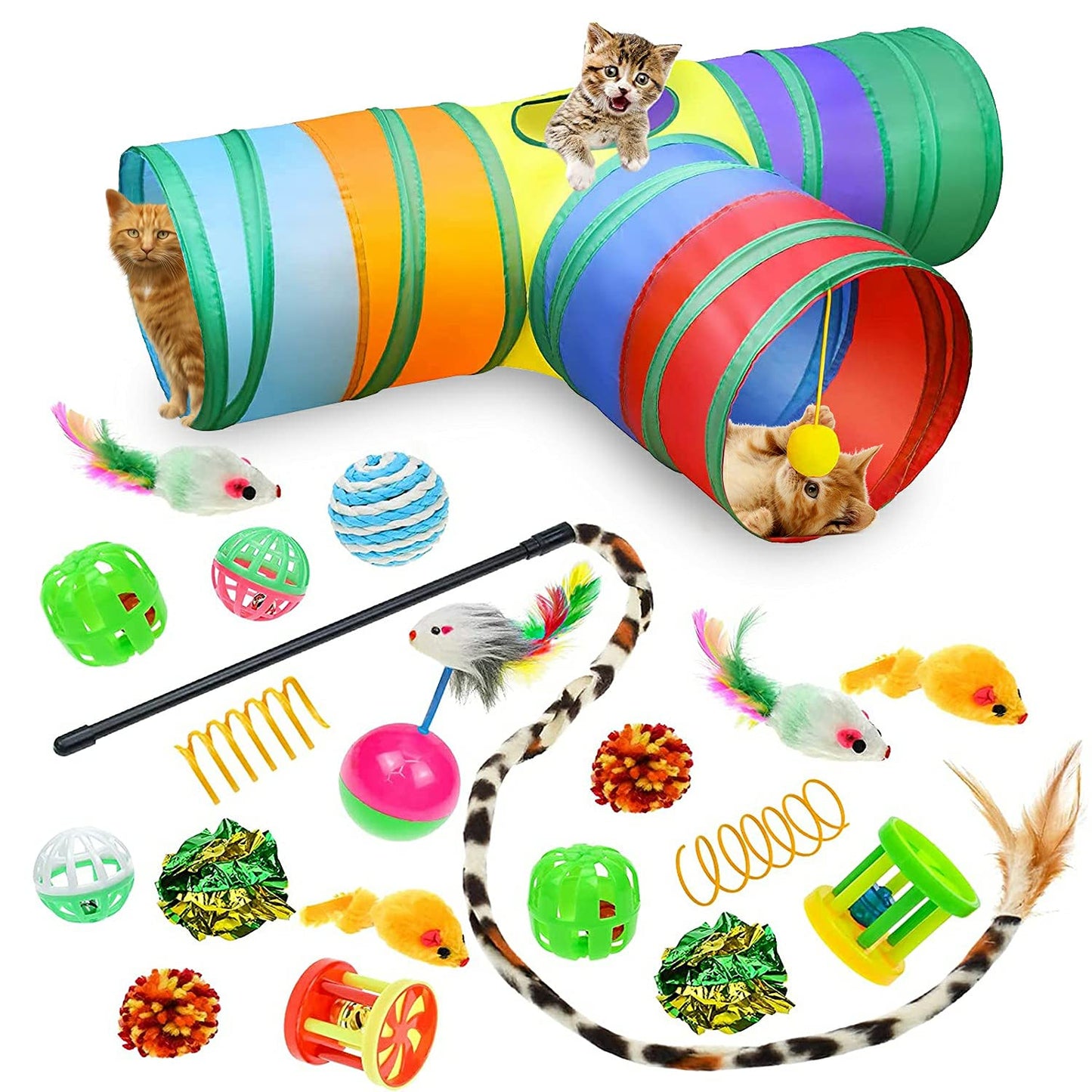 PetPals Group Cat Toy Variety Pack with Tunnel & Teasing Wand