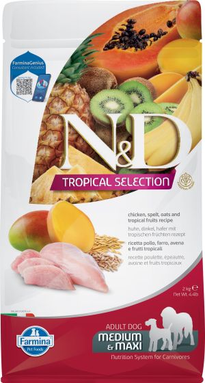 Farmina N & D Tropical Selection Adult Medium/ Maxi Chicken, Spelt, Oat & Fruits For Dogs