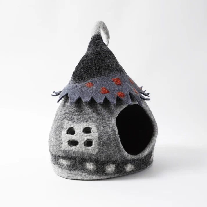 Karma Cat Wool Felt Fairy House Grey