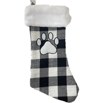 SPOT White/Grey Plaid Pawprint Pet Stocking