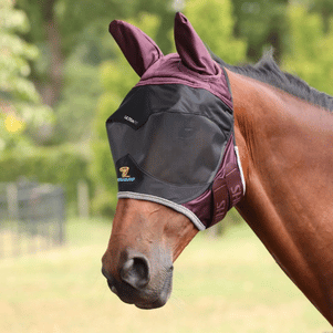 Shires Black Cherry FlyGuard Pro Deluxe Fly Mask with Ears