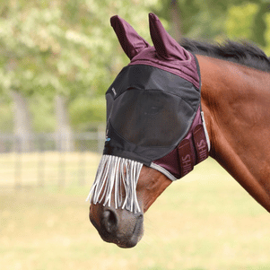 Shires Black Cherry FlyGuard Pro Deluxe Fly Mask with Ears & Nose Fringe