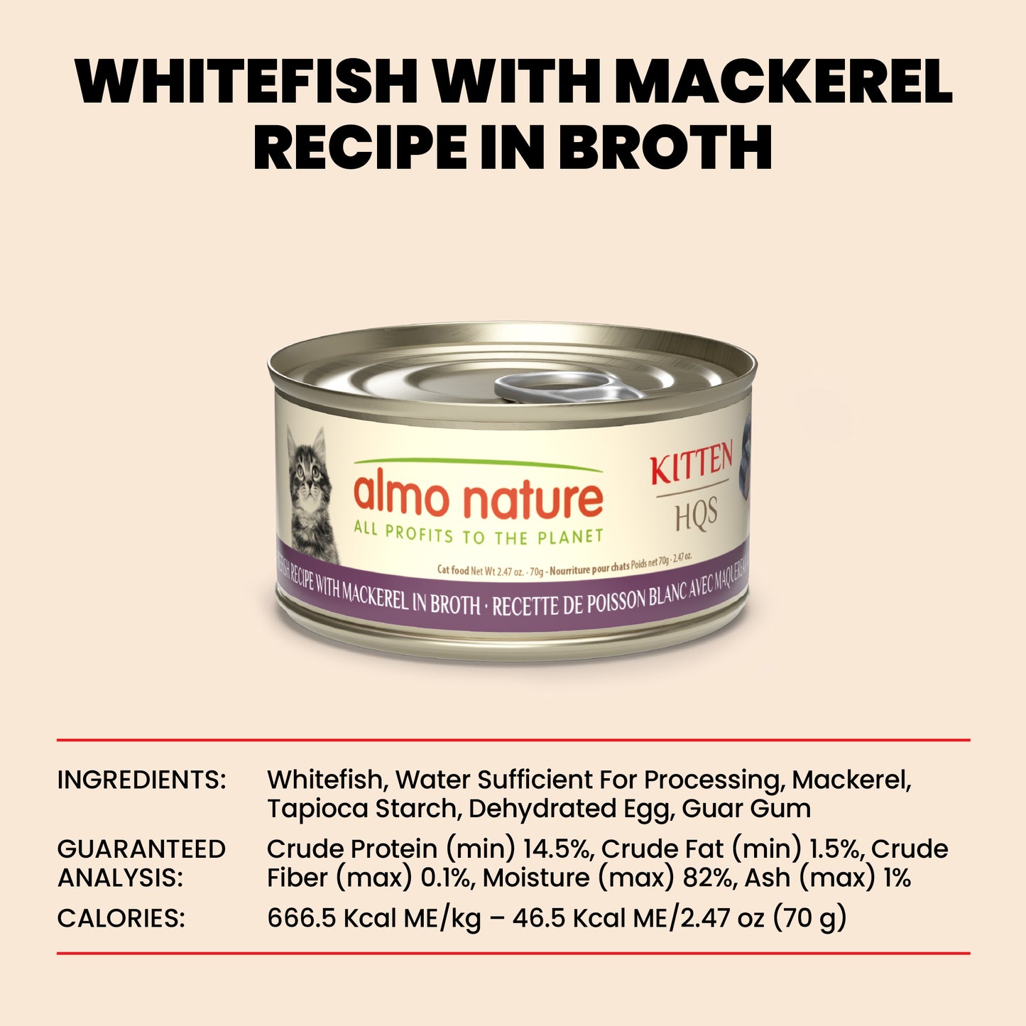Almo Nature HQS Natural Kitten Food - Whitefish With Mackerel In Broth 70g