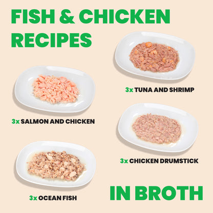Almo Nature HQS Natural Cat Food Rotational Diet -  Fish Selections & Chicken Drumsticks 12 x 70g