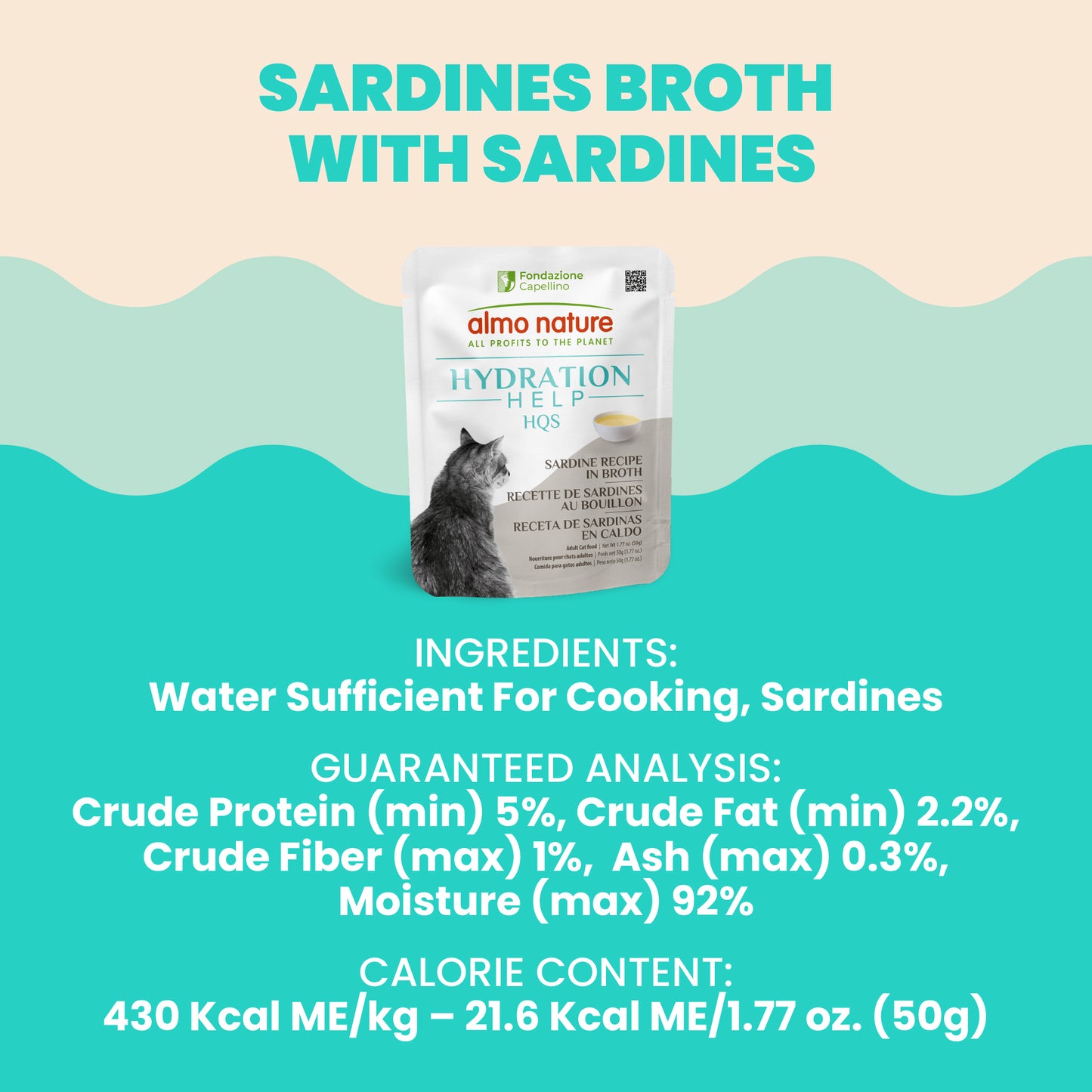 Almo Nature Hydration Help HQS Sardine Recipe in Broth Cat Food 50g