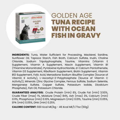 Almo Nature HQS Golden Age Cat Food - Tuna Recipe With Ocean Fish In Gravy 6 x 50g