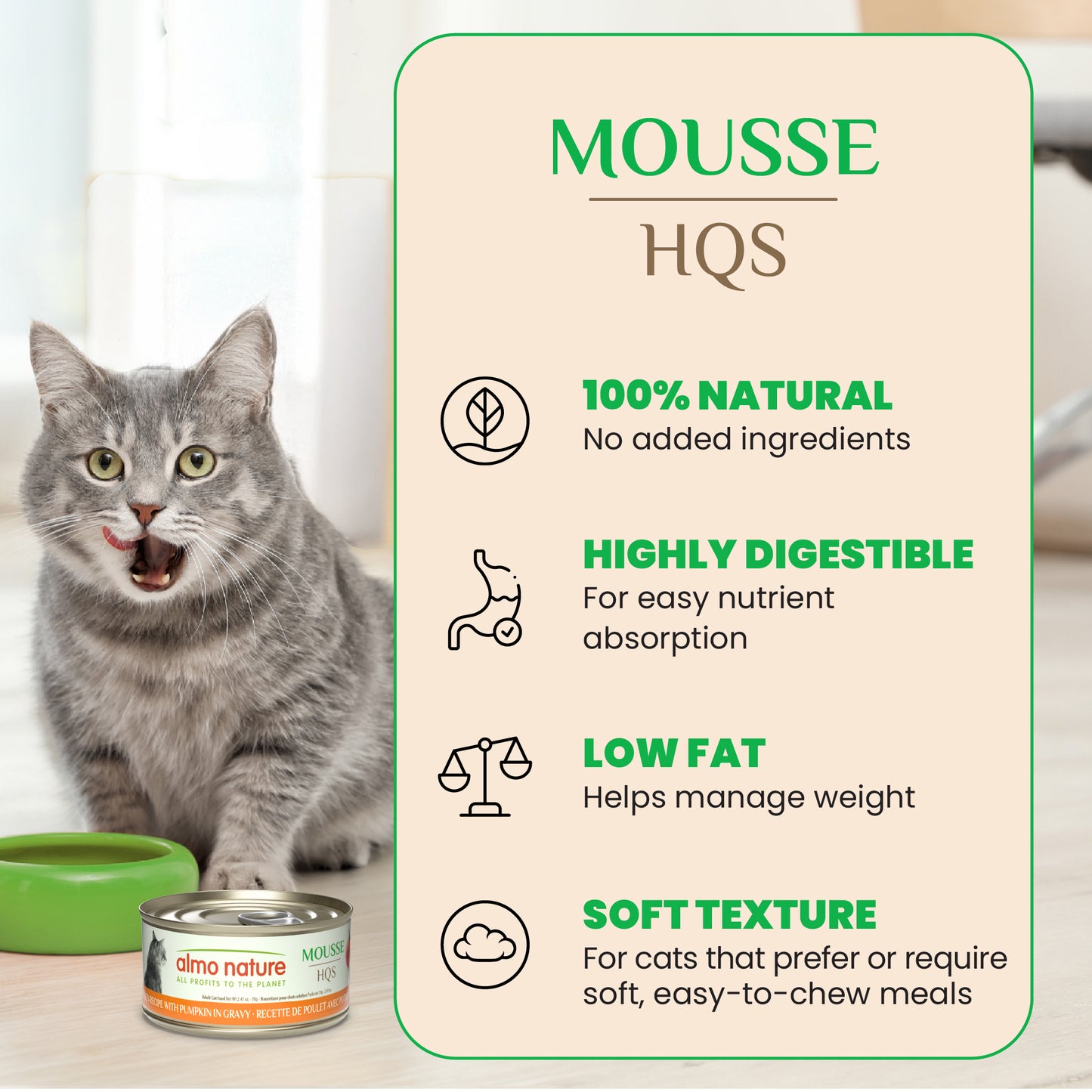 Almo Nature HQS Natural Mousse Chicken Recipe with Pumpkin for Cats 70g
