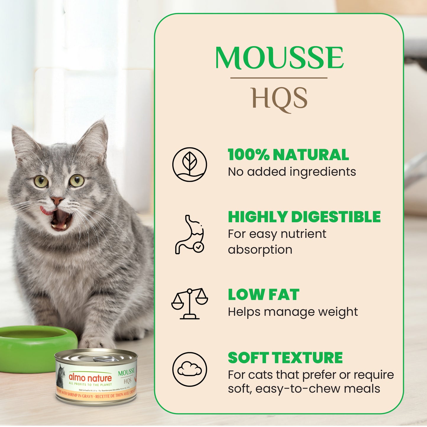Almo Nature HQS Natural Mousse Cat Food - Tuna Recipe With Sweet Potatoes In Gravy 70g