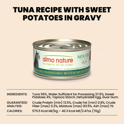 Almo Nature HQS Natural Mousse Cat Food - Tuna Recipe With Sweet Potatoes In Gravy 70g