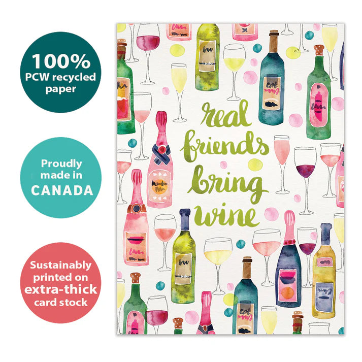 Tree Free Greetings 🍁Friends Bring Wine Birthday Card