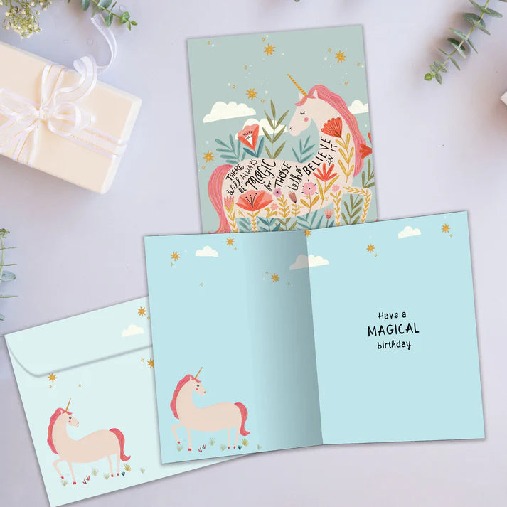 Tree Free Greetings🍁Magical Floral Unicorn Birthday Card