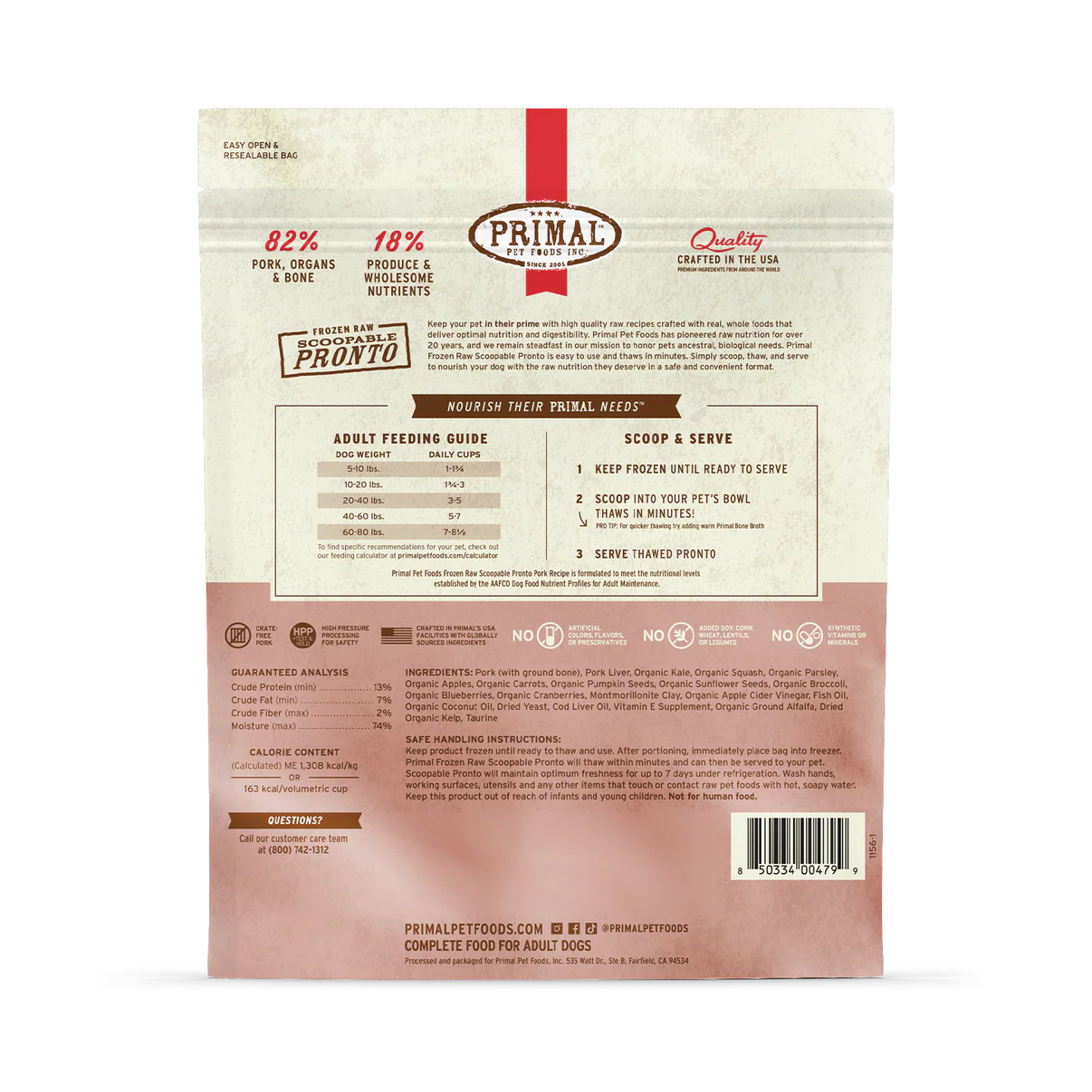 Primal Frozen Pork Pronto Formula for Dogs 4lb