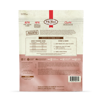 Primal Frozen Pork Pronto Formula for Dogs 4lb