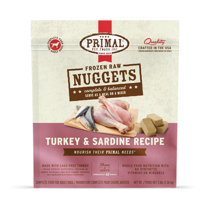 Primal Pet Foods Canine Turkey & Sardine Frozen Nuggets 3Lb