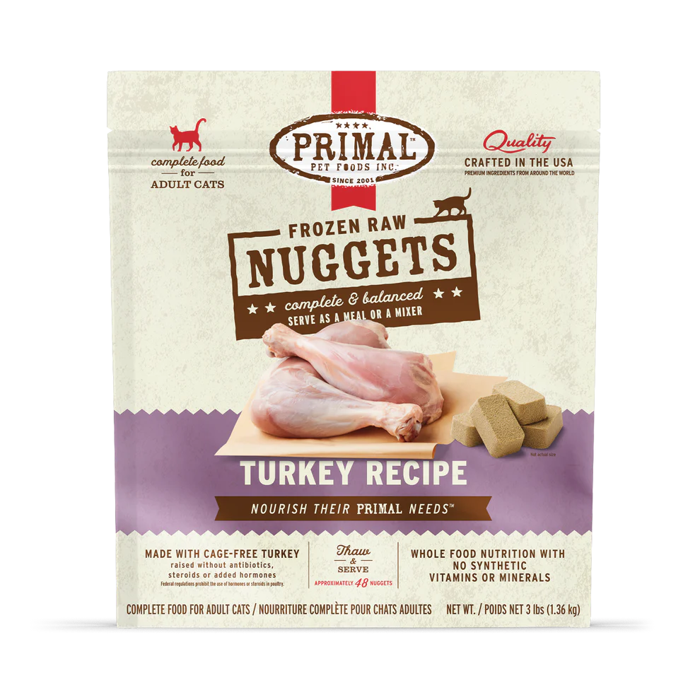 Primal Pet Foods Feline Turkey Frozen Nuggets 3Lb