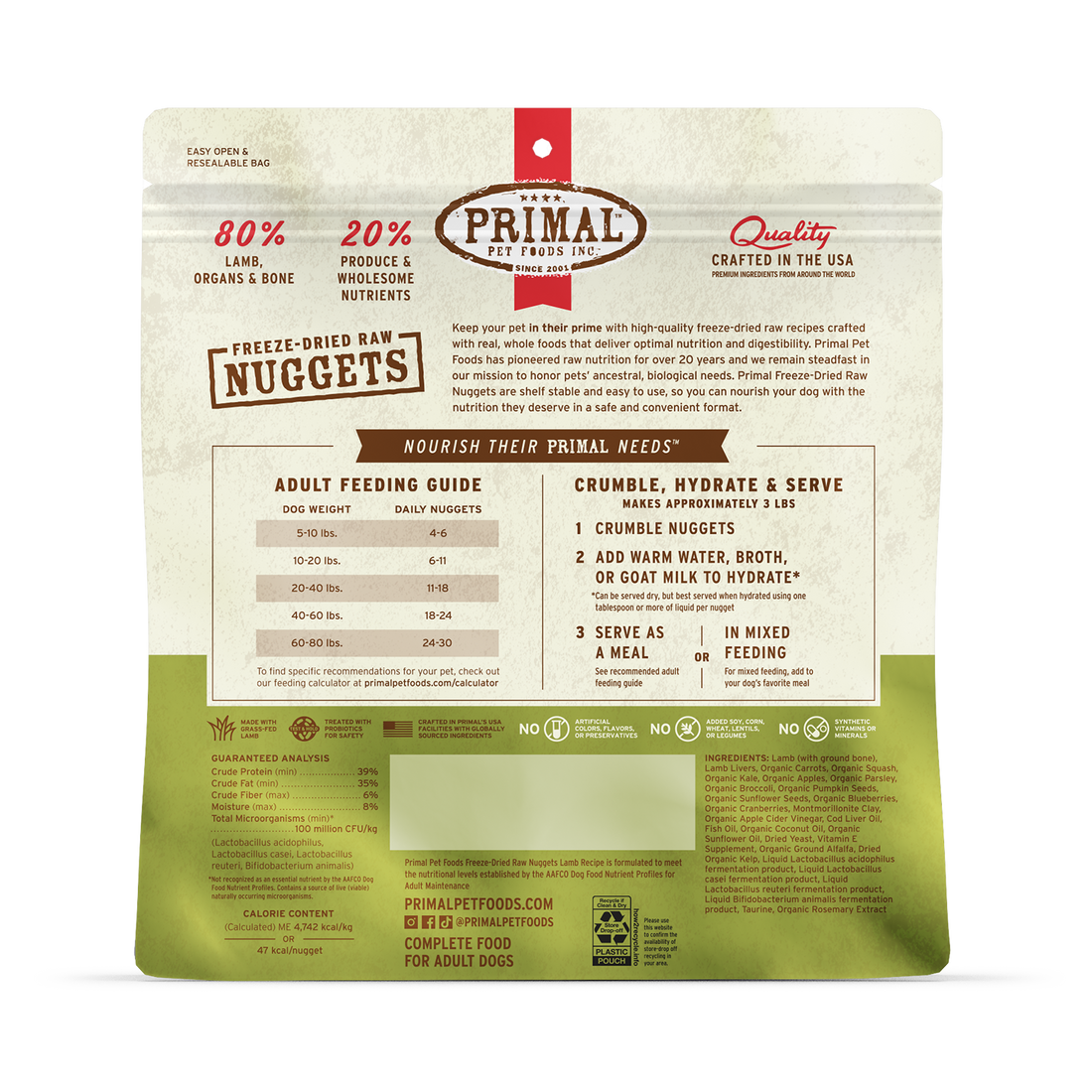 Primal Pet Foods Canine Lamb Freeze Dried Nuggets 5.5Oz