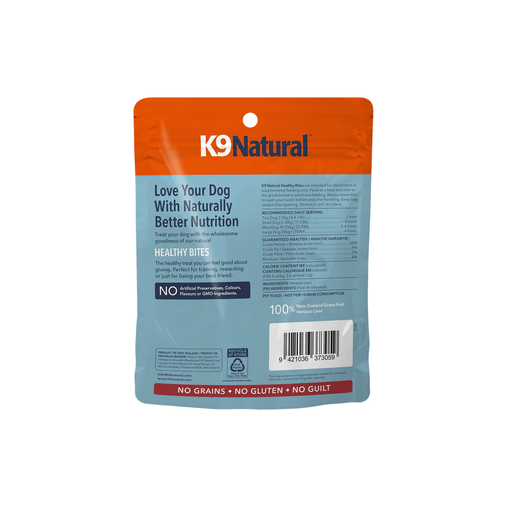 K9 Natural™ New Zealand Grass-Fed Venison Liver Healthy Bites Grain Free Freeze Dried Dog Treat 50gm