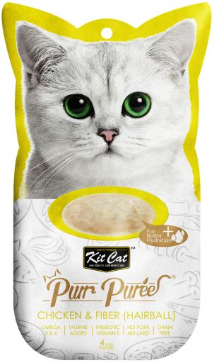Kit Cat Purr Purees Chicken & Fibre Hairball 4 x 15g for Cats
