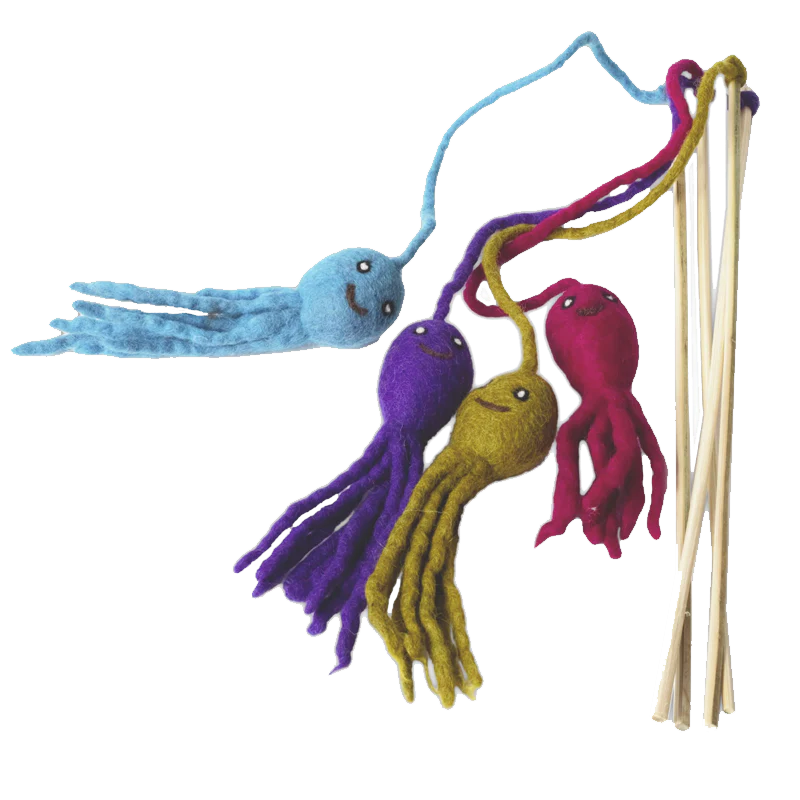 KARMA CAT Wool Felt Octopus on Wooden Stick