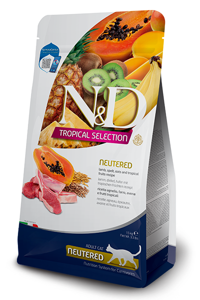 Farmina N&D Tropical Selection Adult Neutered Lamb, Spelt, Oats & Fruits for Cats 1.5KG