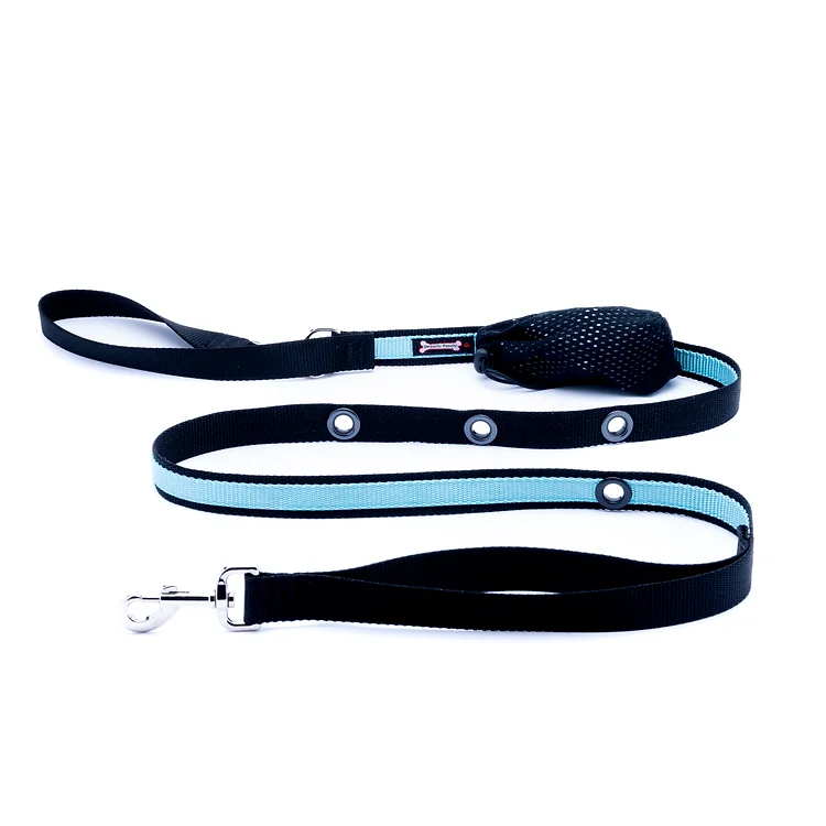 Smoochy Poochy 🍁Baby Blue & Black 5/8 x 6 Hands Free Leash
