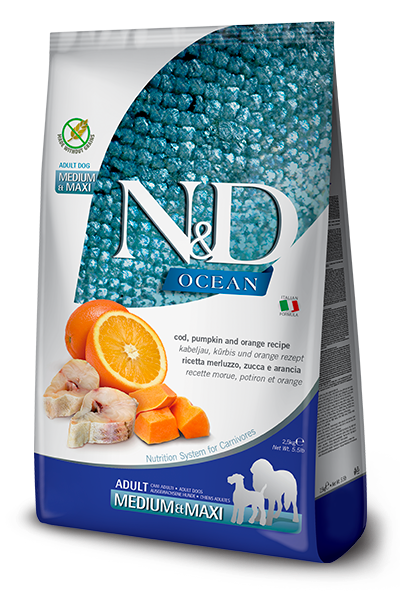 Farmina N&D Adult Med/Maxi Cod & Orange with Pumpkin for Dogs