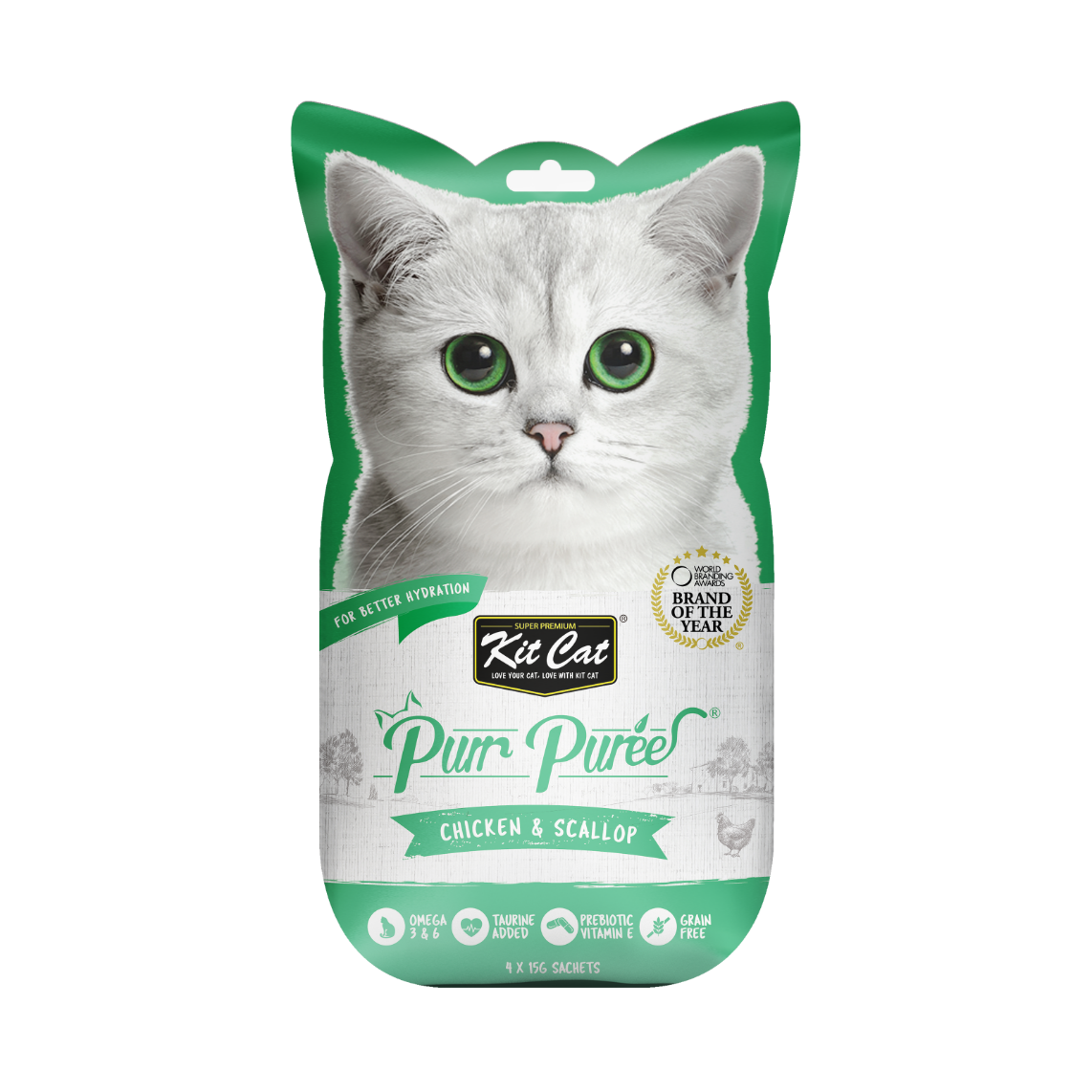 Kit Cat Purr Purees Chicken & Scallops 4 x 15g for Cats
