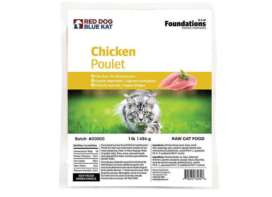 Red Dog Blue Kat 🍁Foundations Raw Chicken for Cats 4 x 1/4lb