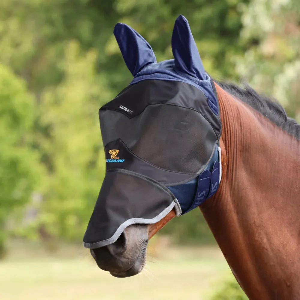 Shires Navy FlyGuard Pro Deluxe Fly Mask with Ears & Nose
