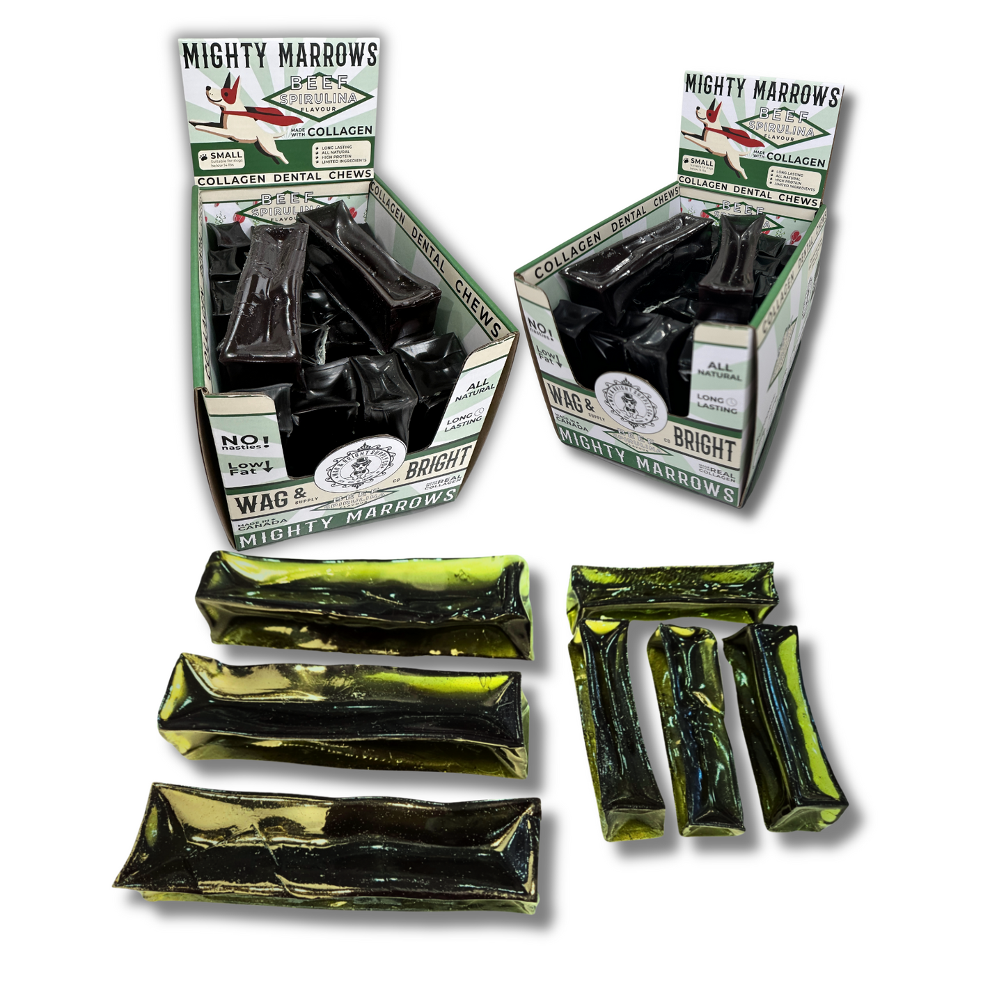 Wag & Bright Mighty Marrows Spirulina & Beef Dental Collagen Chews for Dogs