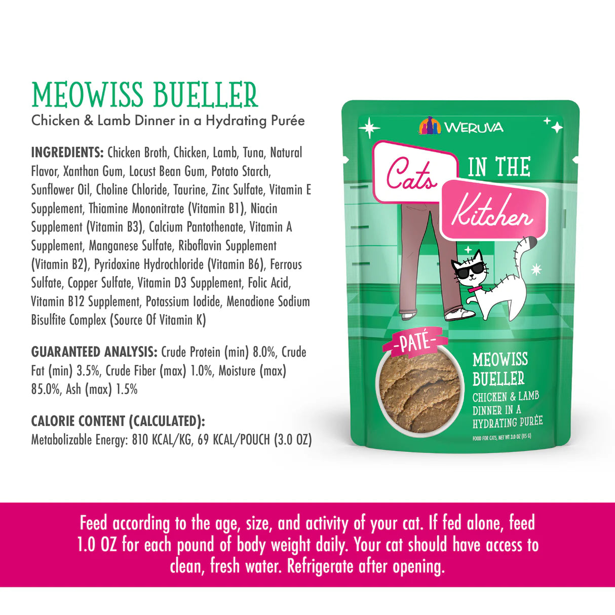 Weruva Cats In The Kitchen Meowiss Bueller Chicken & Lamb Dinner in a Hydrating Puree for Cats 3oz