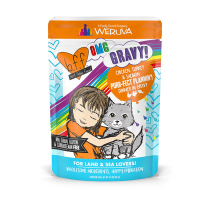 Weruva BFF OMG Chicken, Turkey, & Salmon Purr-Fect Plannin! Dinner in Gravy for Cats 2.8oz