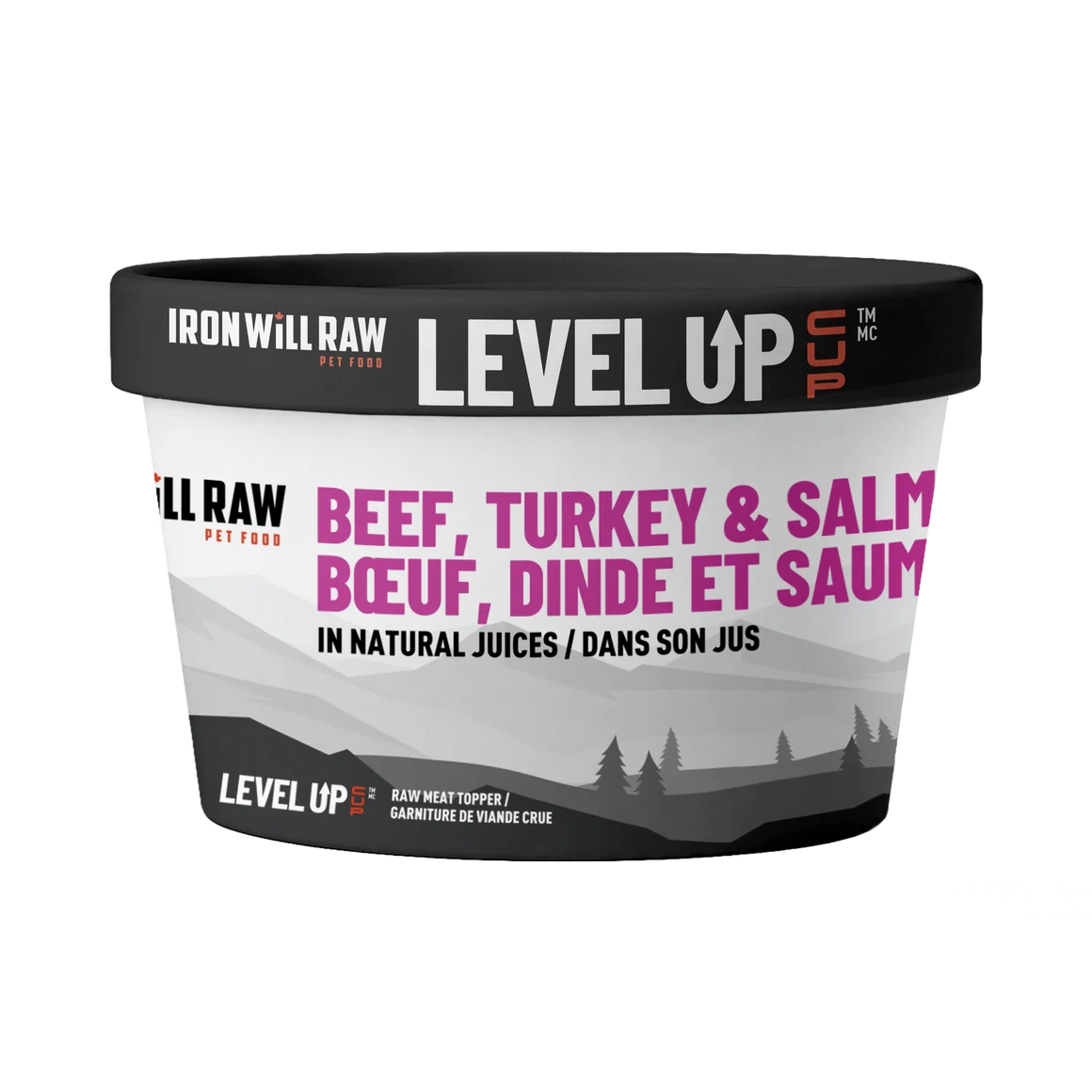 Iron Will Raw®🍁 Level Up Cup Turkey, Beef & Salmon in Natural Juices for Dogs & Cats 4oz