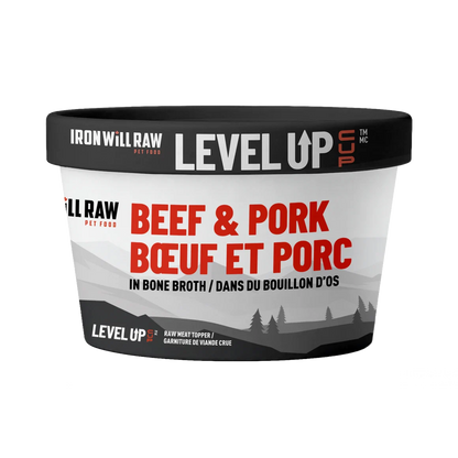 Iron Will Raw® 🍁Level Up Cup Beef & Pork in Bone Broth for Dogs & Cats  4oz