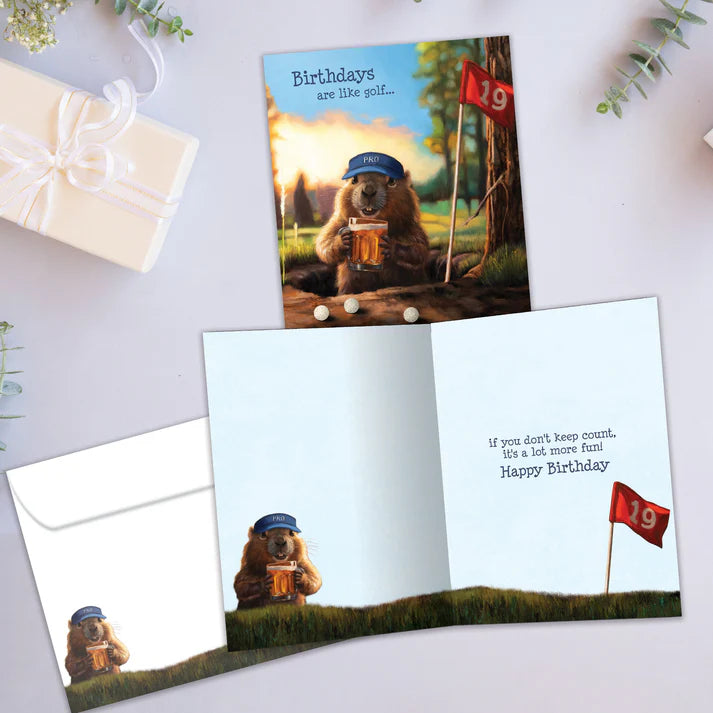 Tree Free Greetings🍁 Groundhog Golf Birthday Card