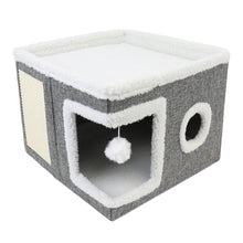 Brookbrand🍁 Grey Windowed Bunk Bed Cat Cave with Scratcher