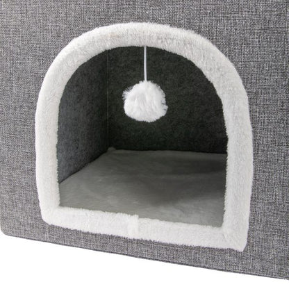 Brookbrand 🍁Grey Bunk Bed Cat Cave with Scratcher