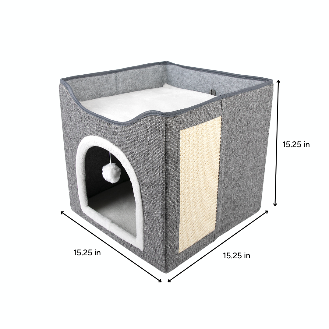 Brookbrand 🍁Grey Bunk Bed Cat Cave with Scratcher