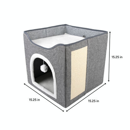 Brookbrand 🍁Grey Bunk Bed Cat Cave with Scratcher