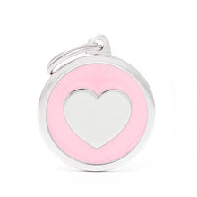 My Family Pink Classic Circle Heart- Engravable ID Tag
