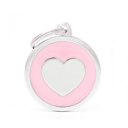 My Family Pink Classic Circle Heart- Engravable ID Tag