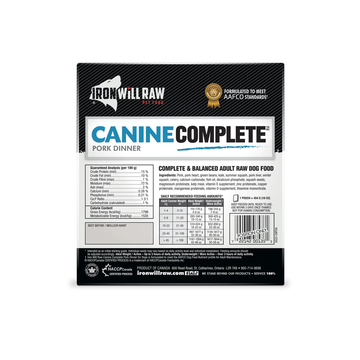Iron Will Raw 🍁Canine Complete Pork Dinner 6lb