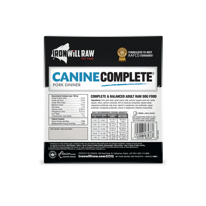 Iron Will Raw 🍁Canine Complete Pork Dinner 6lb