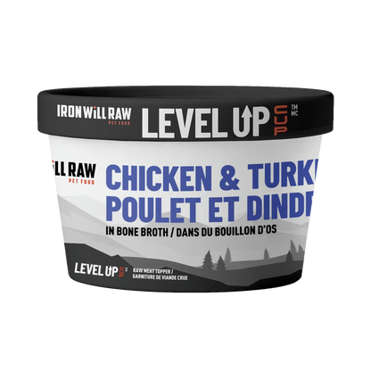 Iron Will Raw® 🍁Level Up Cup Chicken & Turkey in Bone Broth for Dogs & Cats 4oz