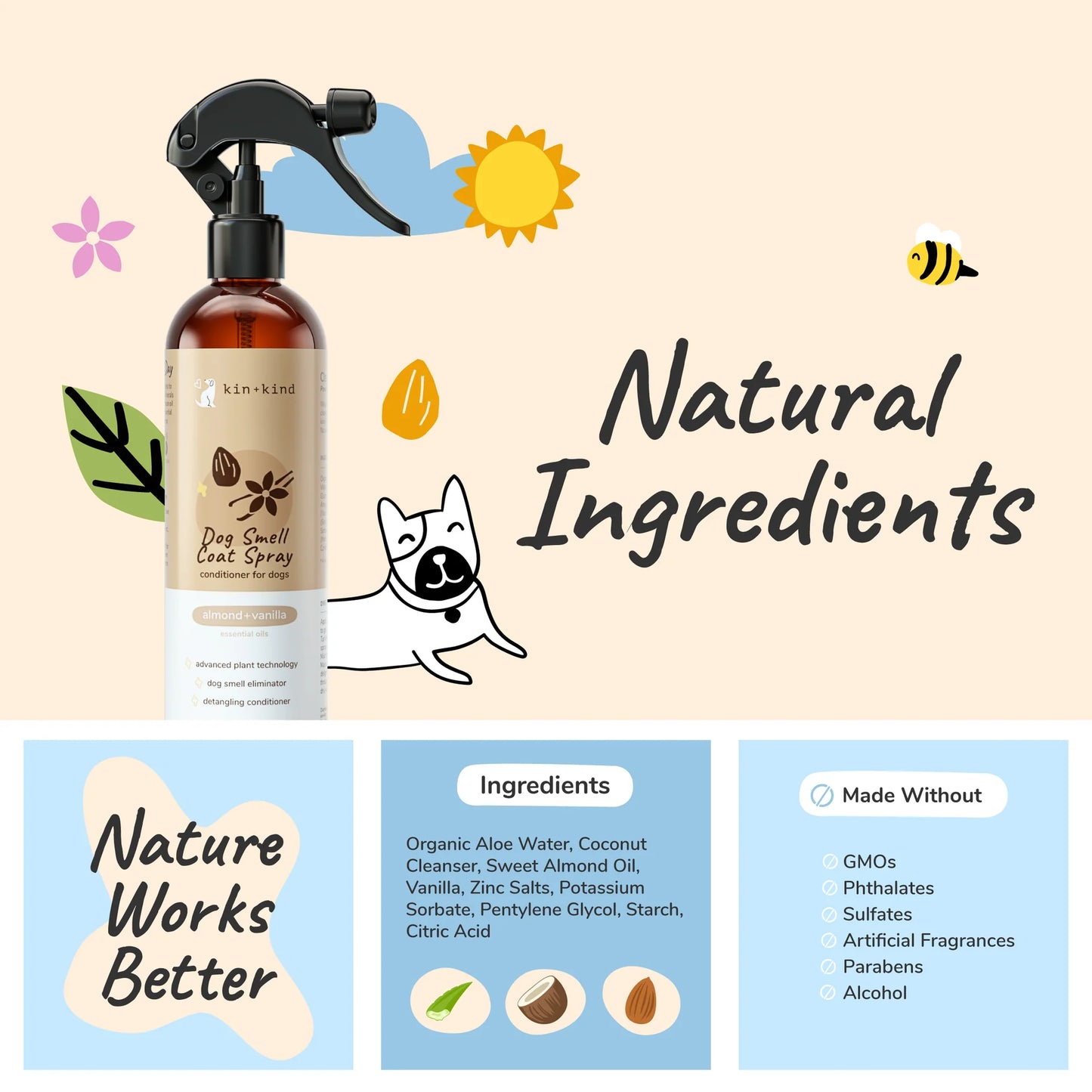 Kin+Kind Vanilla + Almond Coat Spray 12oz